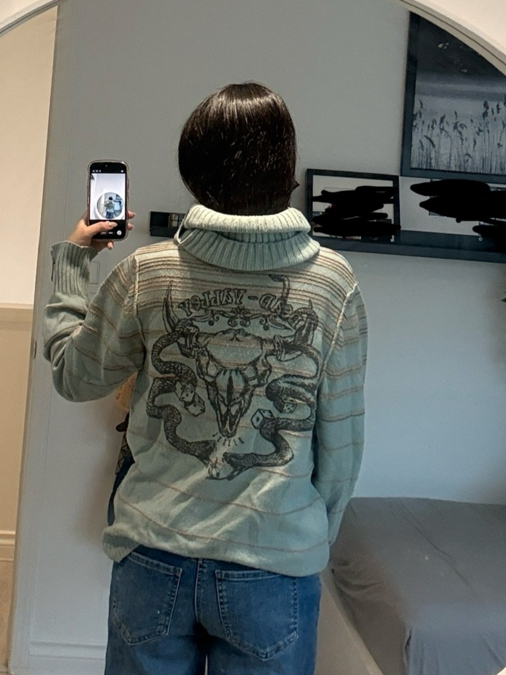 Diesel Mint Green Striped Turtleneck Sweater - unisex
